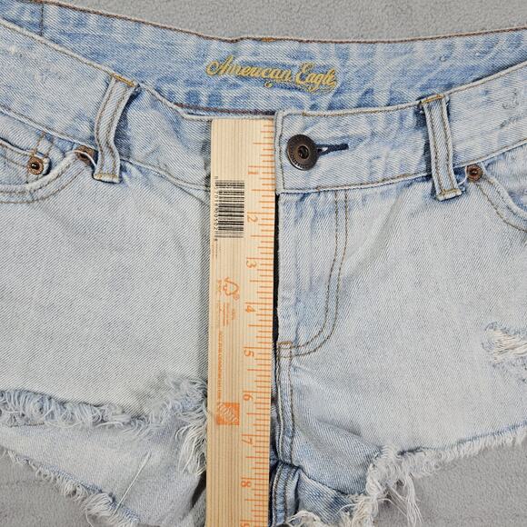 Vtg American Eagle Shorts Womens 8 Distressed Denim Micro Mini Y2K Low Rise - Picture 9 of 12